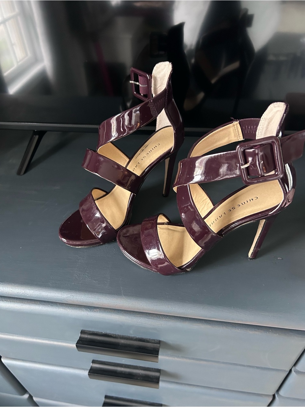 Chiara Ferragni Plum Patent Strappy High Heel Sandals